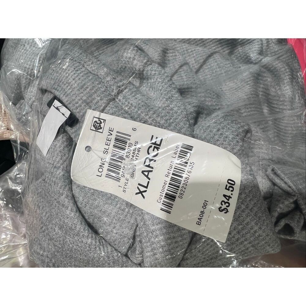 #709. Ideology NWT Heather Grey Waffle-Knit Drop-Shoulder Long Sleeve Shirt Top - Picture 4 of 4